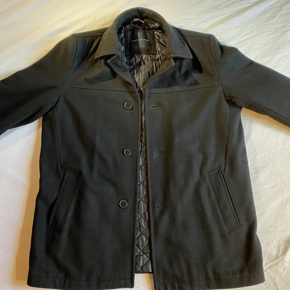 Tommy Hilfiger Black Pea Coat wool Large